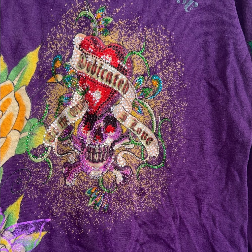 Vintage Ed hardy hoodie with rhinestone Skull Design